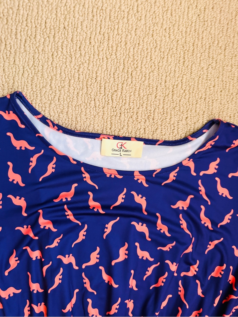 Navy & Coral Dinosaur Print Short Sleeve Dress - Picture 3 of 6